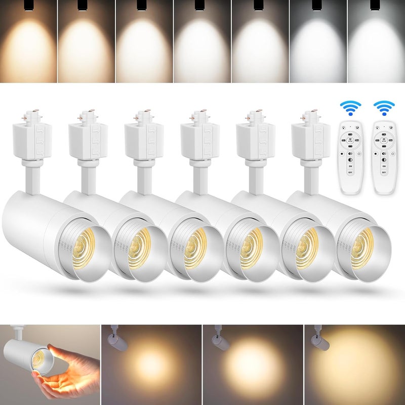 CoziTech 【2025 Upgraded】Zoomable 12W LED Track Light Head Dimmable H Track Lighting Remote Control Bright Ceiling Spotlight Fixtures for Kitchen Dining Room 2700K-6500K 15°~60° CRI90 1200lm White 6 Pack - Image 1